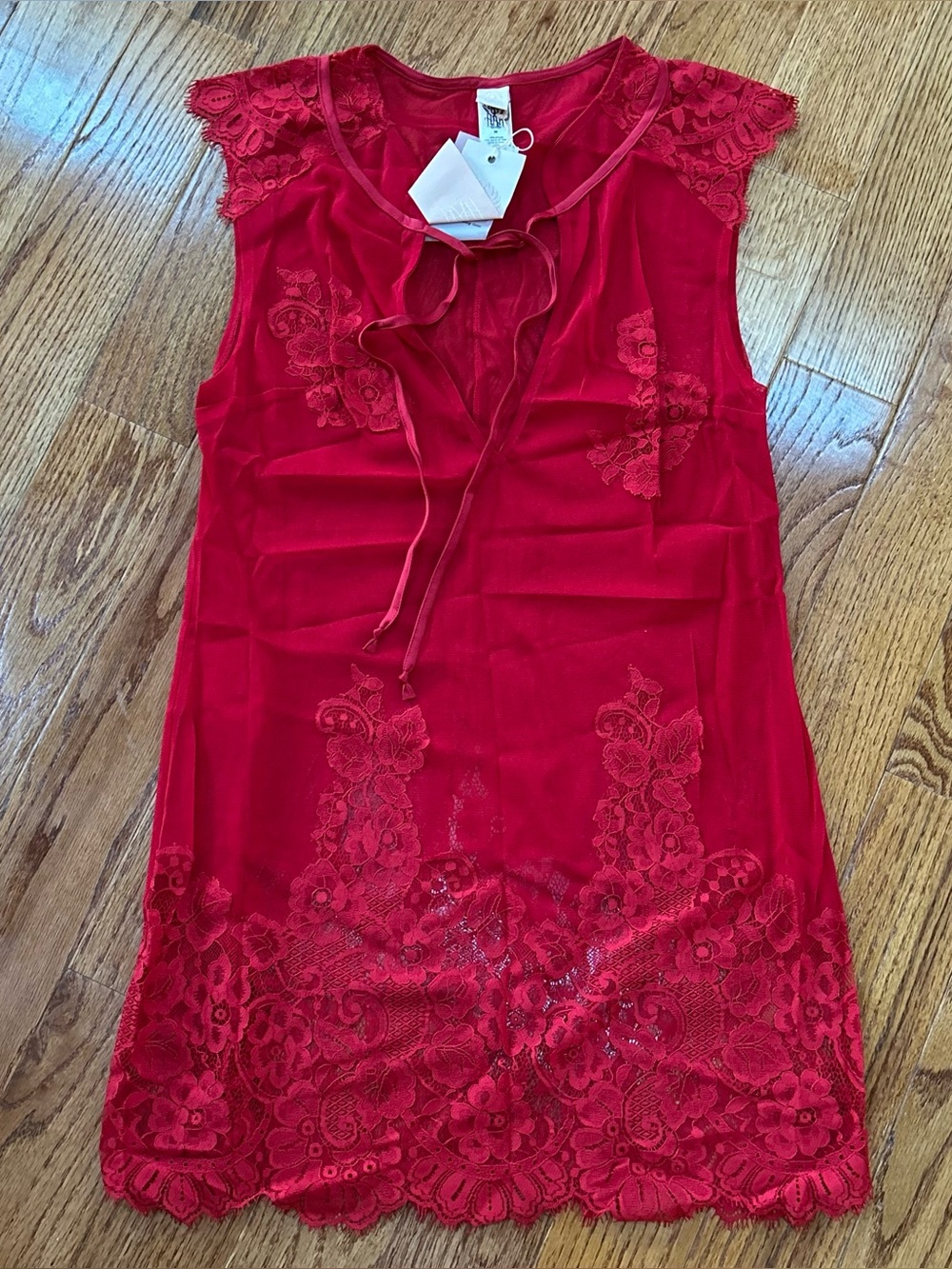 We Are HAH Red Sheer Mesh lace Mini Dress Women’s Medium Sleeveless NWT Romantic